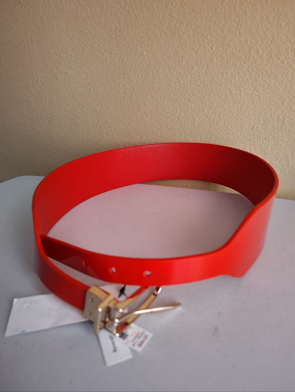 NWT White House Black Market Red Wide Waist Belt Gold Buckle Size XL Statement - Picture 5 of 7